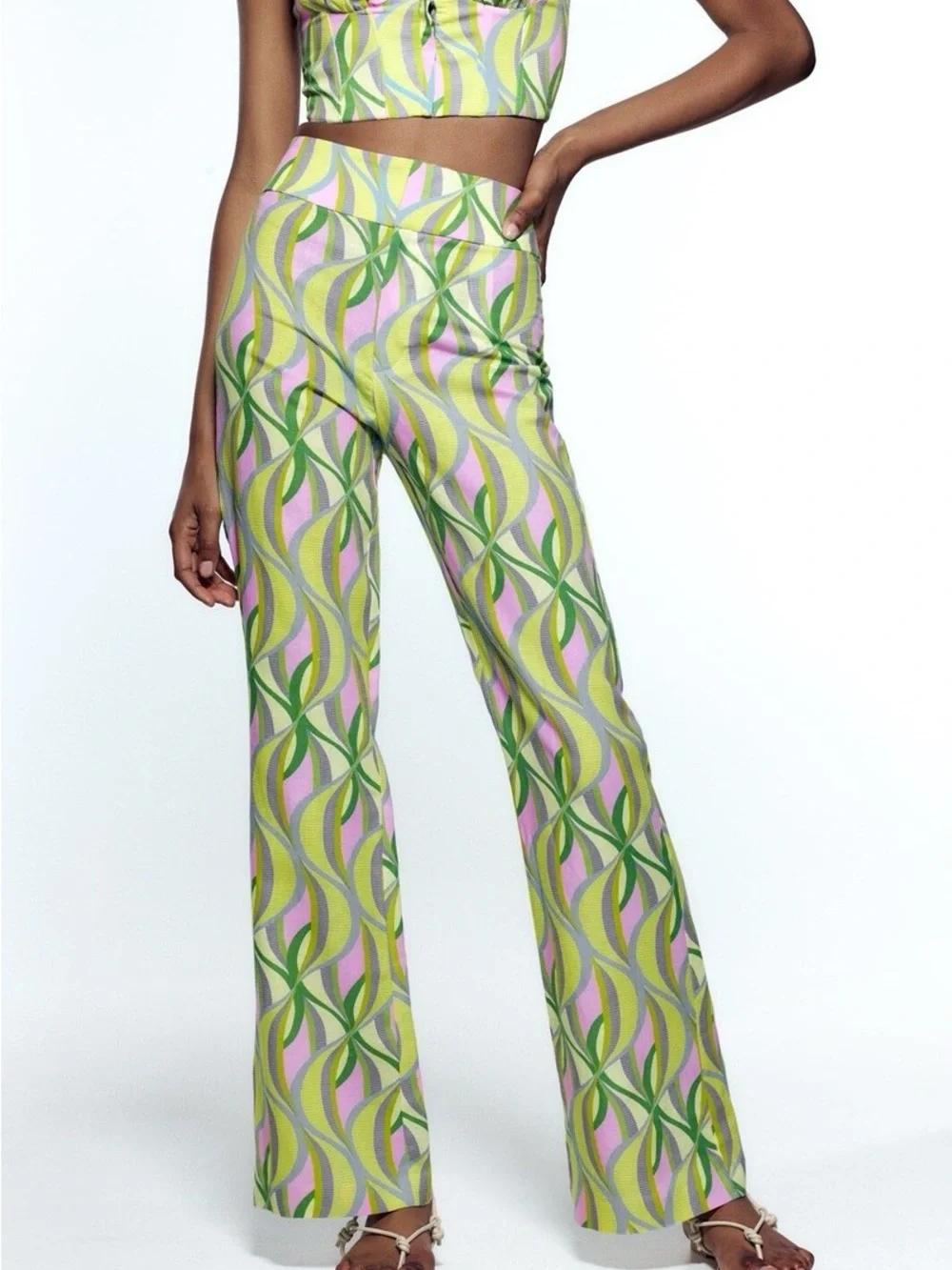 Zara Multicolor Wave Print Crop Top & Pants Set - NWT never worn